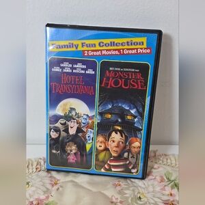 💜Family Fun Collection: Hotel Transylvania & Monster House DVD - Blue Case